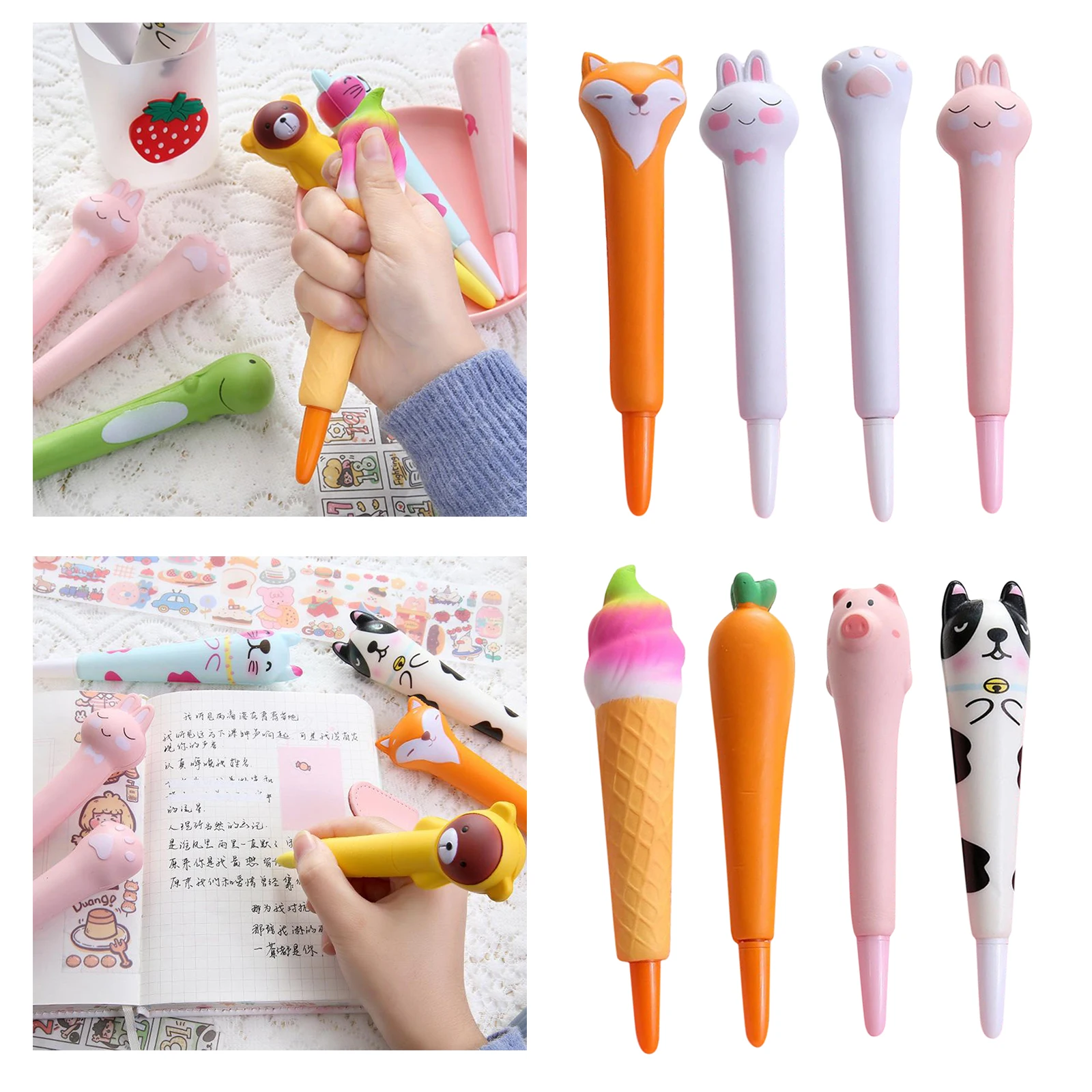 Slow Rising Pencil Pen Soft Squeeze Pen Squishy Pens Great Stress Relief Toy Pencil Toppers Gifts Pink Rabbit for Kids