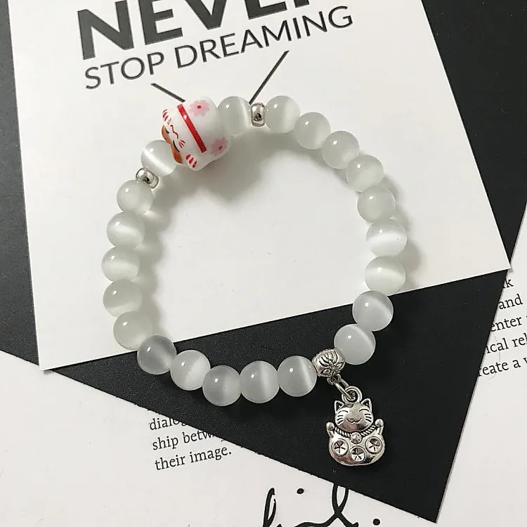 

5pcs Natural Stone Bracelet Cute Cat Charms Moonstones Red Agates Black Agates Bracelets for Women DIY Jewelry Gift Wholesale