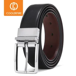 For Jeans Male Rotated Buckle Designer Cowskin Dress Belts Reversible Leather Belt Men Accessories Luxury Waist Belt HQ112