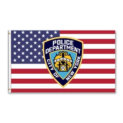 United States flag with New York Police Department NYPD USA shield 3x5ft 150x90cm custom flag