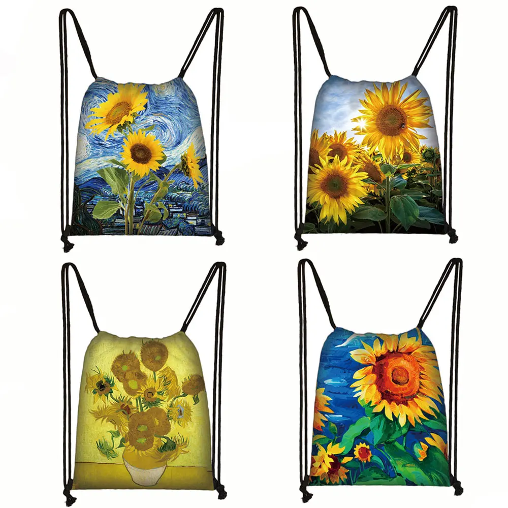 

Starry Night Sunflower Drawstring Bag Women Fashion Storage Bag Van Gogh Casual Backpack Teenager Girl Travel Bags Bookbag Gift