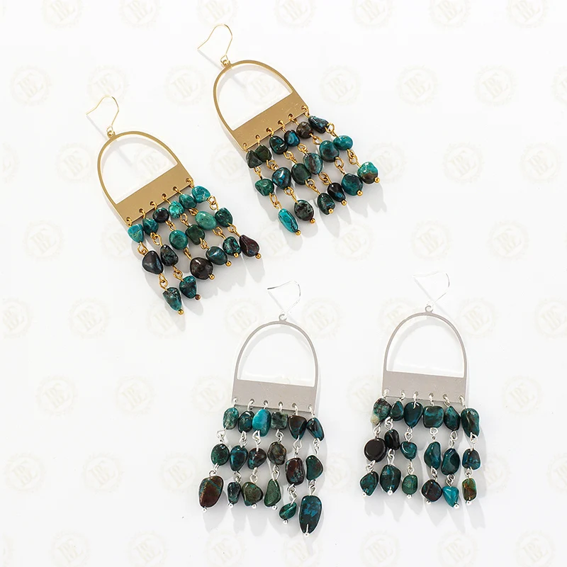 One Pair Plated Brass and Semi-Precious Synthetic Stone Earring (BE1109)