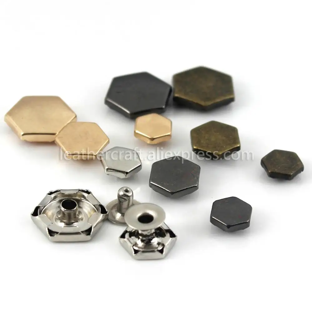 100 sets Metal Hexagon Single Cap Rivets Studs Fastener Leather Craft Bag Clothing Garments Shoes Decor