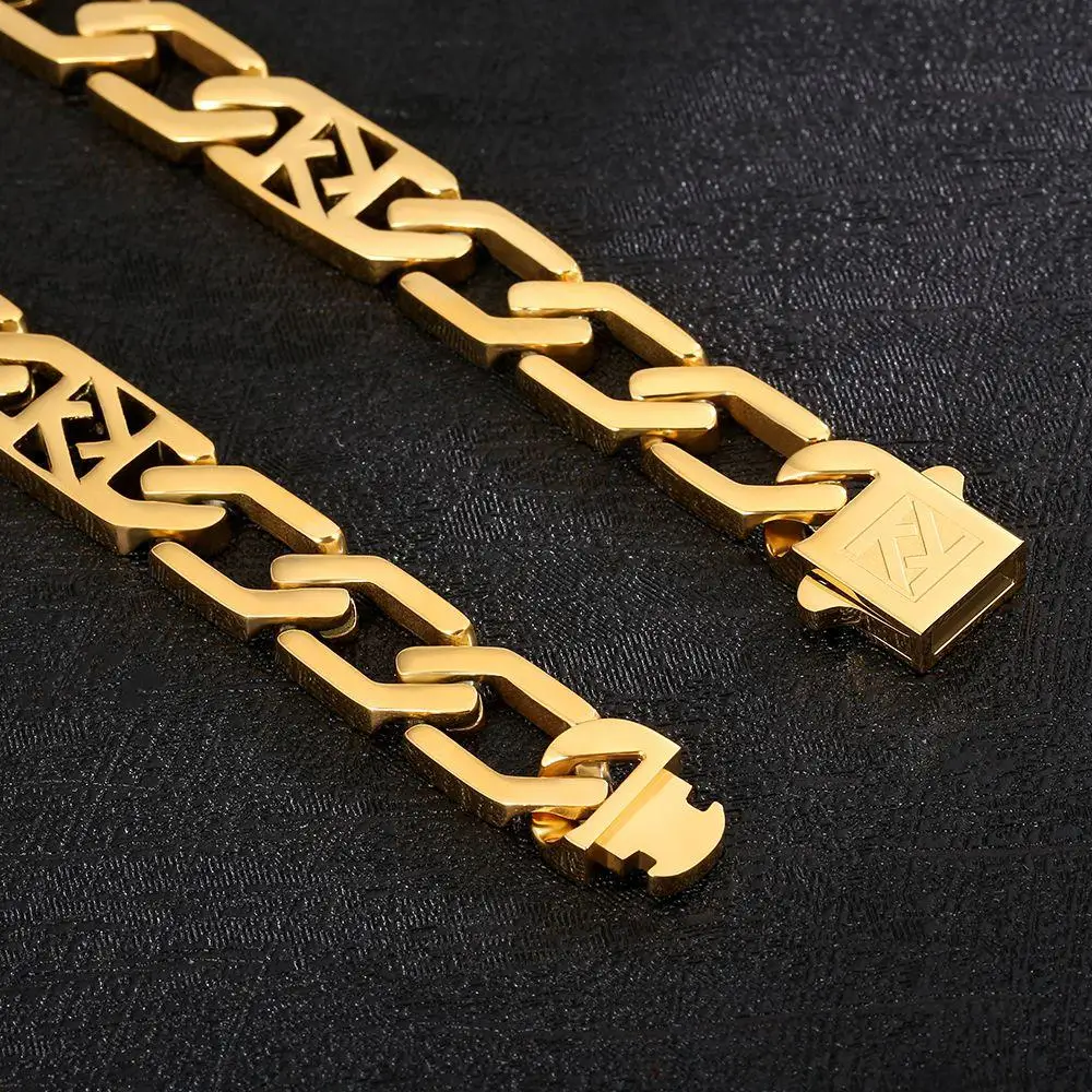 NEW 12mm stainless steel Square Figaro Chain Hip hop street necklace