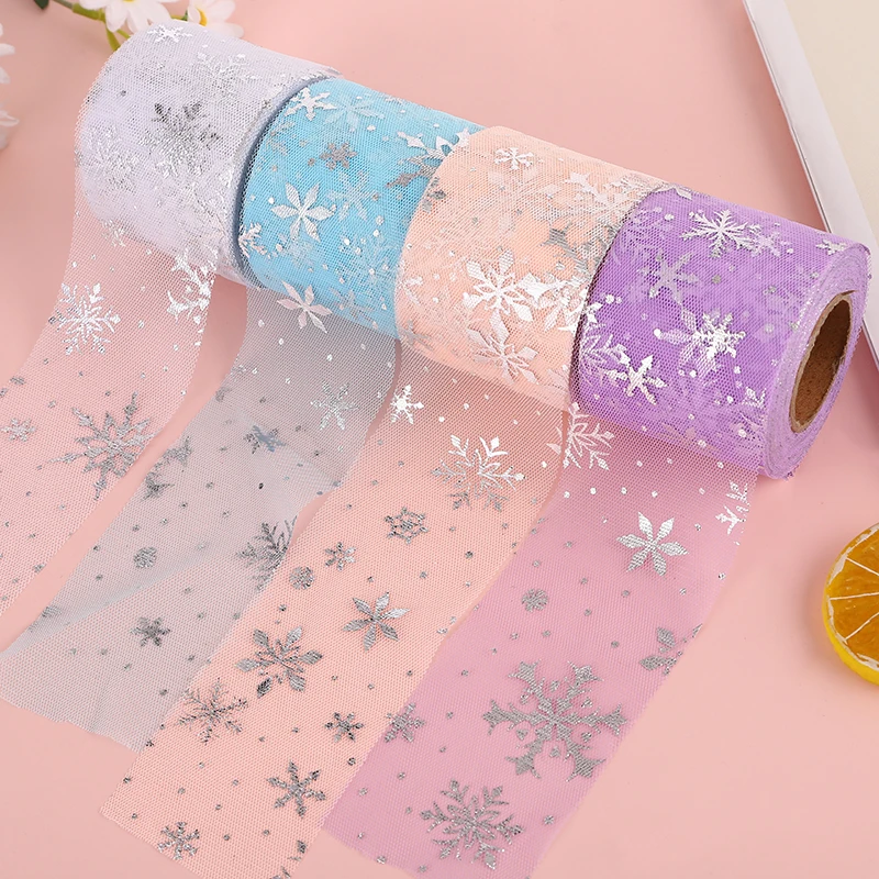 13cmX25yards Snowflake Glitter Flocking Snow Tulle Roll Organza Fabric Tutu Skirt Wedding Gift Party Supplies Decoration