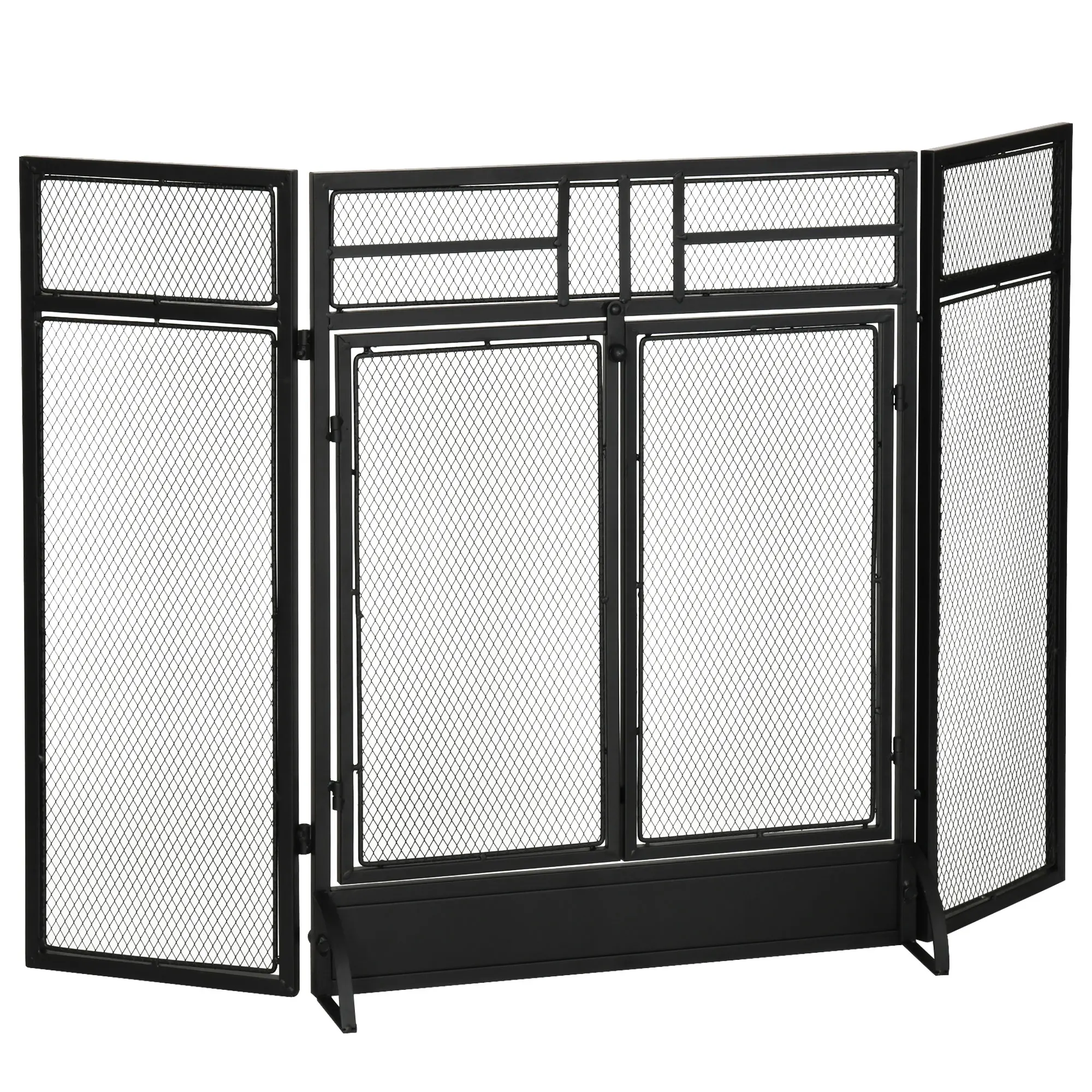 HOMCOM Salvachispas folding 3 panel fireplace protective screen with double door and extra feet Metal structure 120x11,5x79 cm black