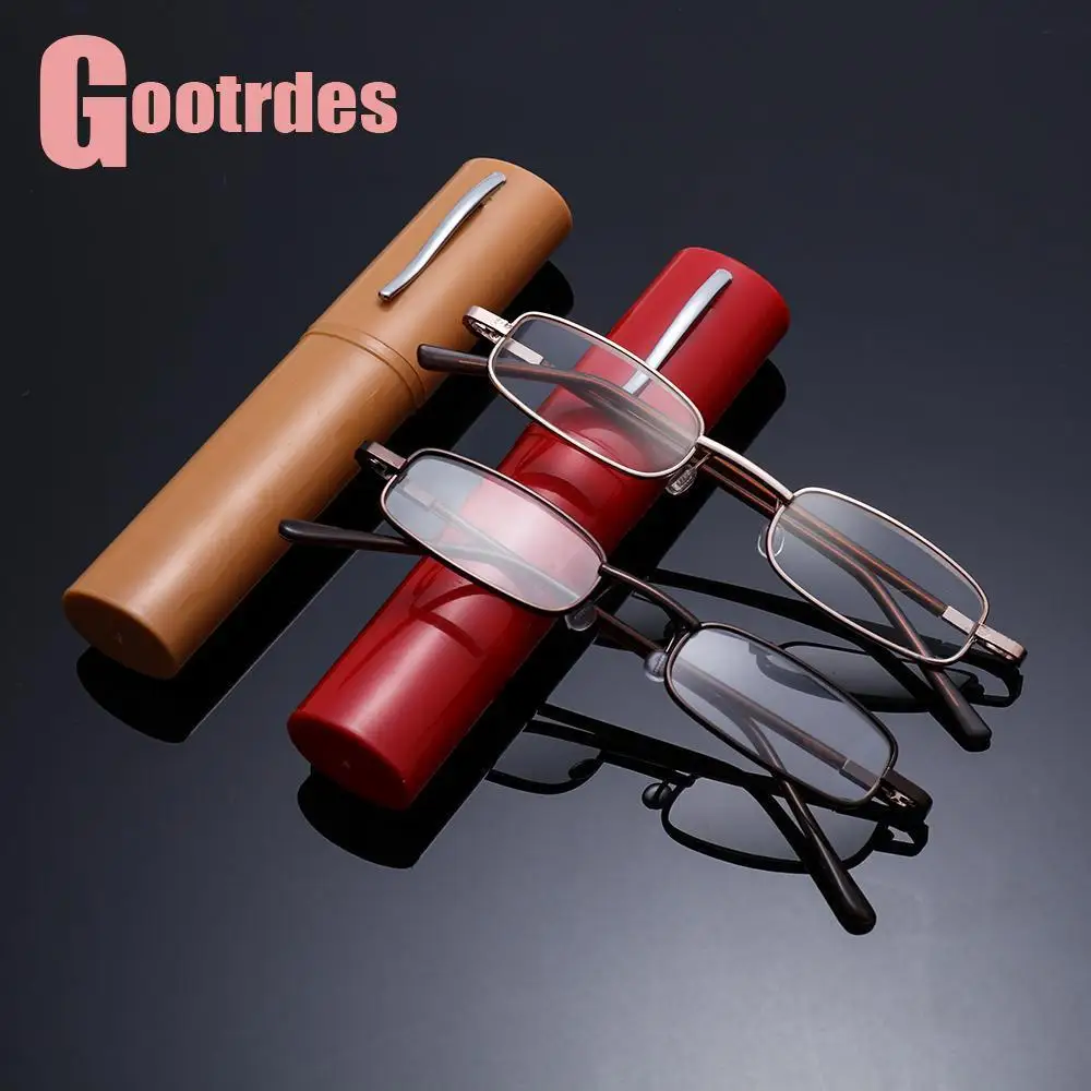 Slim Reading Glasses with Tube Case Portable Lightweight Readers Glasses for Men Women Mini Compact Anti-blue Light Eyewear