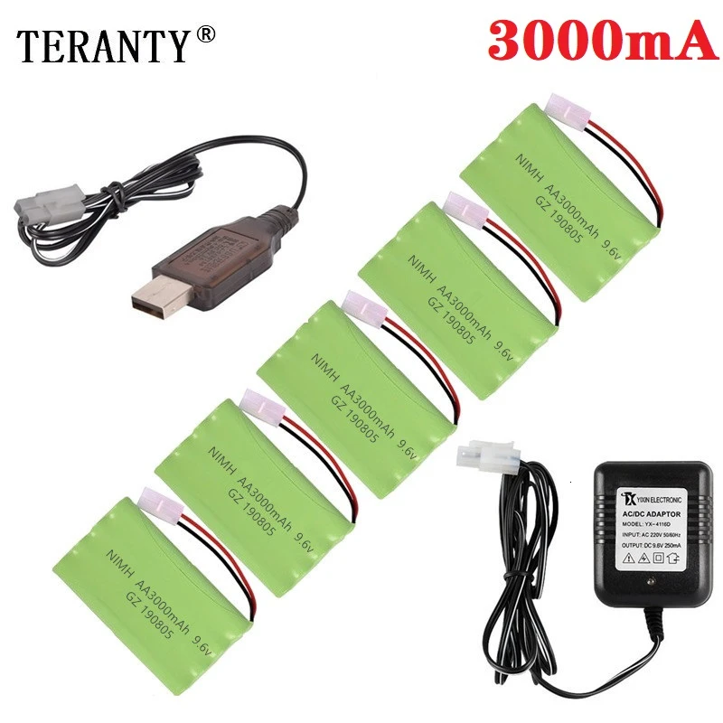 ( H Model ) Ni-CD 9.6v 3000mah Battery + USB Charger For Rc toys Car Tank Train Robot Boat Gun AA 9.6v Rechargeable Battery Pack