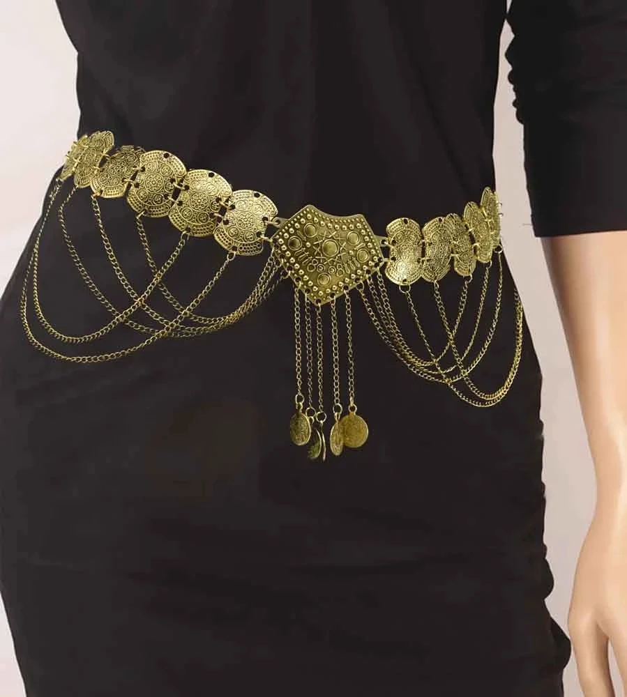 Gypsy Vintage Golden Silvery Coins Long Tassel Waist Belly Chains Turkish Afghan Traditional Robe Belt India Dance Body Jewelry - Image 2