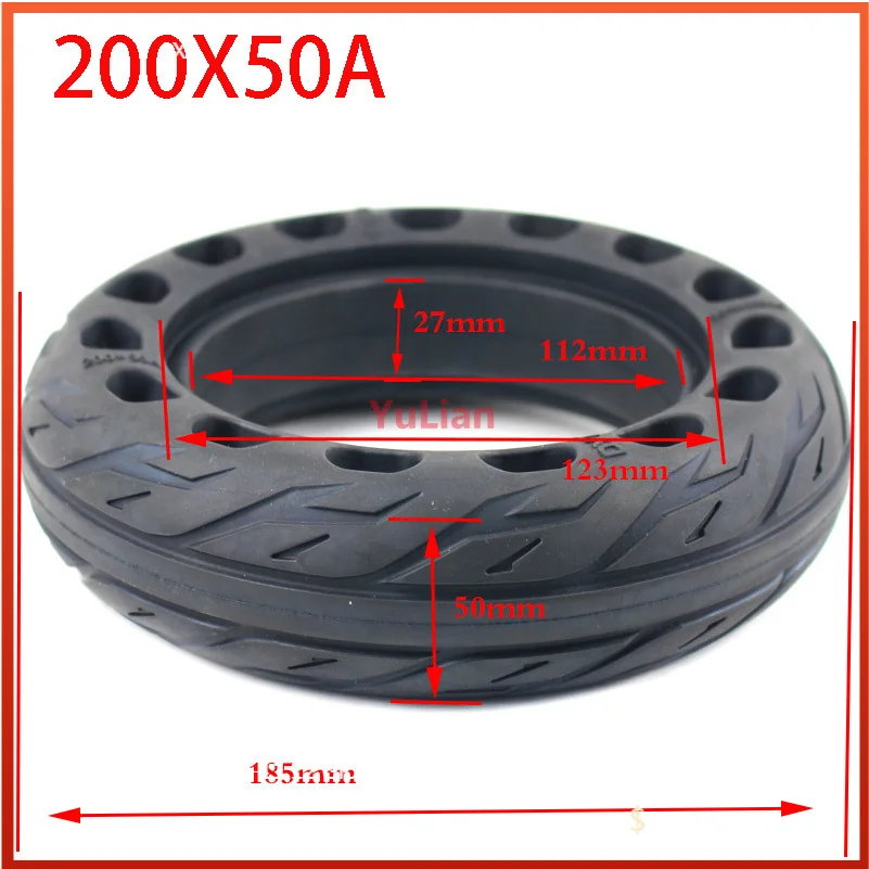 

200x50 Solid Tubeless Rubber Tire 8 x 2 inch 8" for Folding Electric Scooter 8-inch E-Scooter Pocket Bike Razor E100 E150 E-200