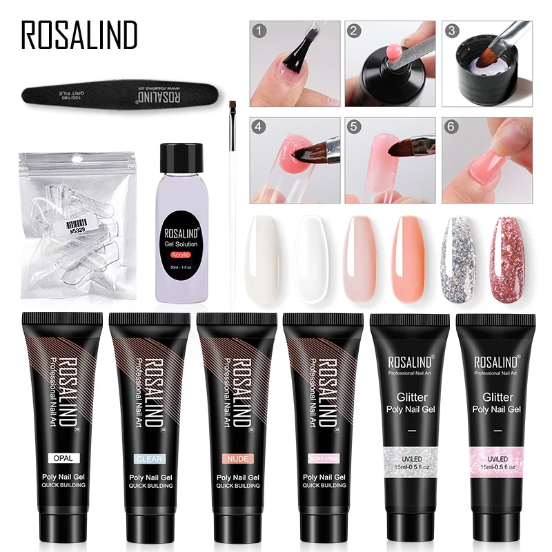 

ROSALIND 15ml Poly Nail Gel Set Professional Extension Nail Gel With Acrylic Liquid Kits All For Manicure UV Glitter Nails Art