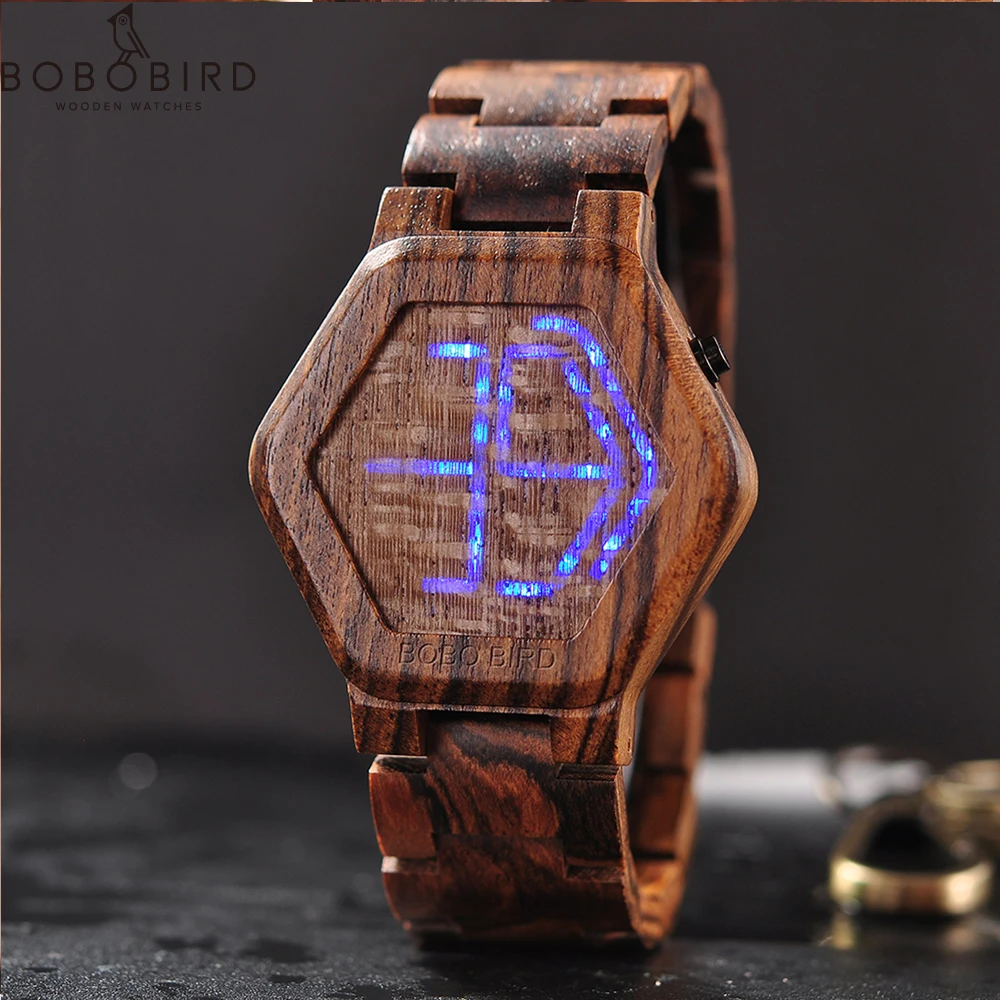 BOBO BIRD Men\'s Watches  relogio LED Wood Digital Watch Men Night Vision Calendar Quartz Wristwatch Minimal Time Display Custom