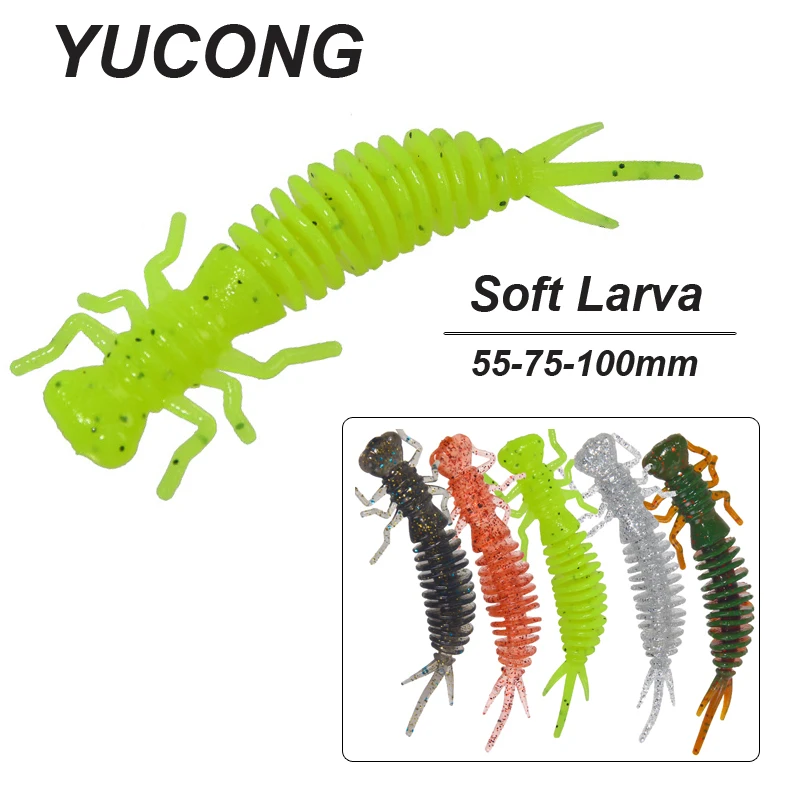 YUCONG Soft Rubber Bait 55-75-100mm Silicone Bass Pike Fishing Wobblers Worm Fishing Lure Artificial Jigging Plastic Bait Pesca