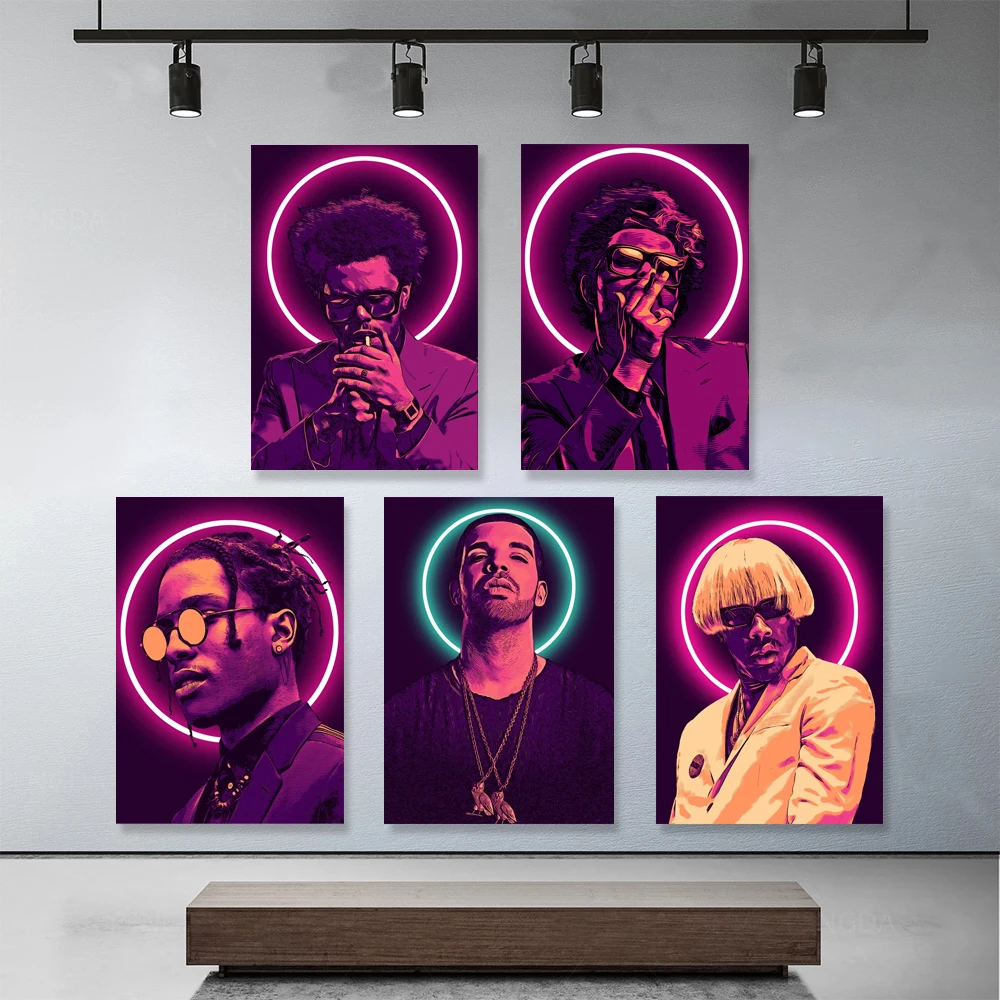 Canvas Painting The Weeknd Music Rapper Stars Neon lights Wall Art Poster Prints Picture Decoration Living Room Bedroom Unframed