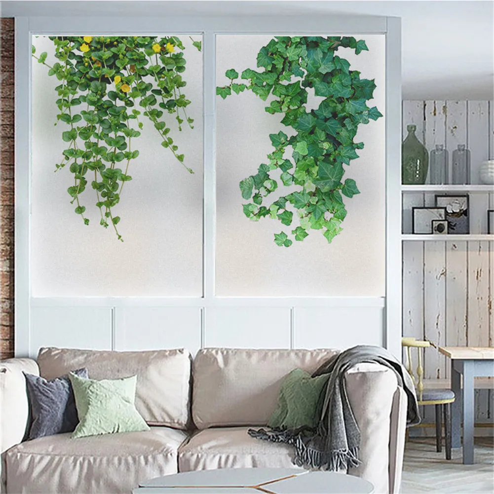 Green Plants Window Film Privacy Glass Sticker UV Blocking Heat Control  Static Cling Window Coverings for Homedecor