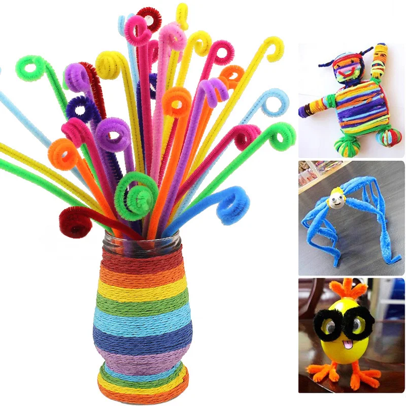 Bolas de pompoms à prova de choque, cores de arco-íris, brinquedos artesanais, hastes de pelúcia, suprimentos de criatividade educacionais para crianças