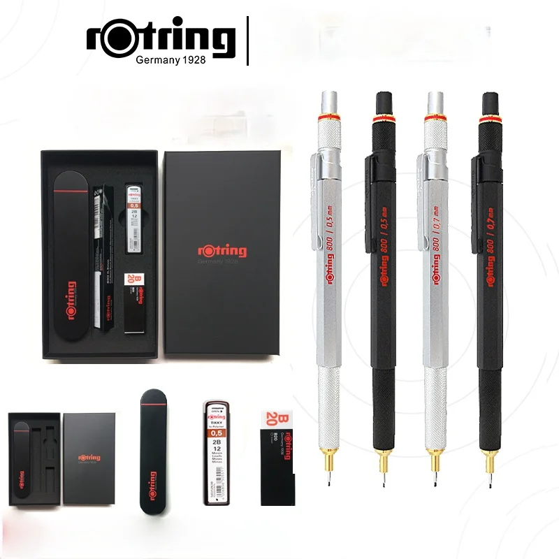 Rotring 800 0.5/0.7mm All-metal Drawing Automatic Pencil Black Silver Professional Hand-drawn Design Activity Pencil Set