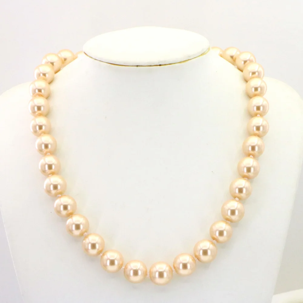 Fashion Charmming 12mm Pink Orange Shell Pearl Necklace Woman Girl Christmas Wedding Gifts Jewelry Making 33pcs/strands 18inch