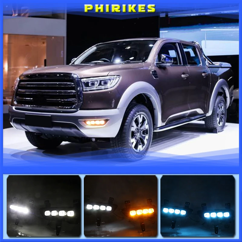 

1 Pair Car LED Daytime Running Lights with Turn Signal Yellow Style 12V DRL Replace Fog Lamp Covers For Great Wall Gun 2019 2020