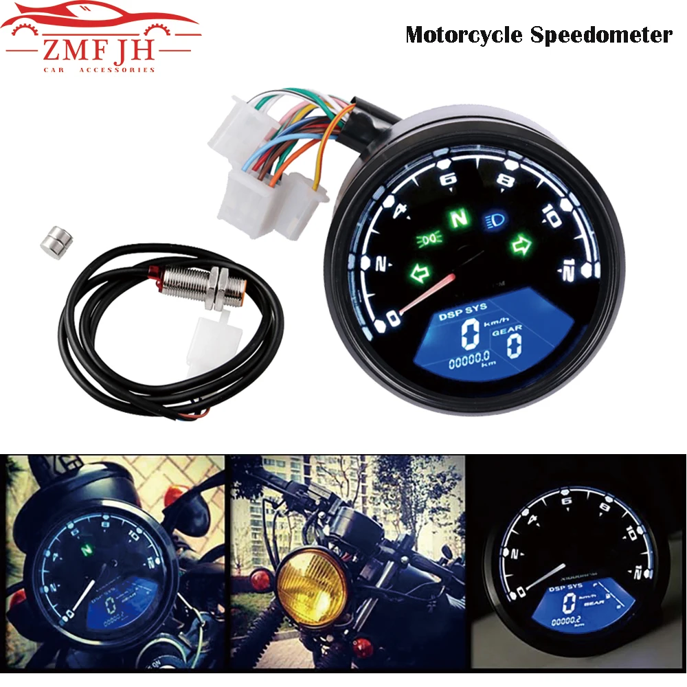 

LED Multi-function Motorcycle Meter Anti-glare Digital Indicator Light Tachometer Fuel Meter Night Vision Dial Odometer