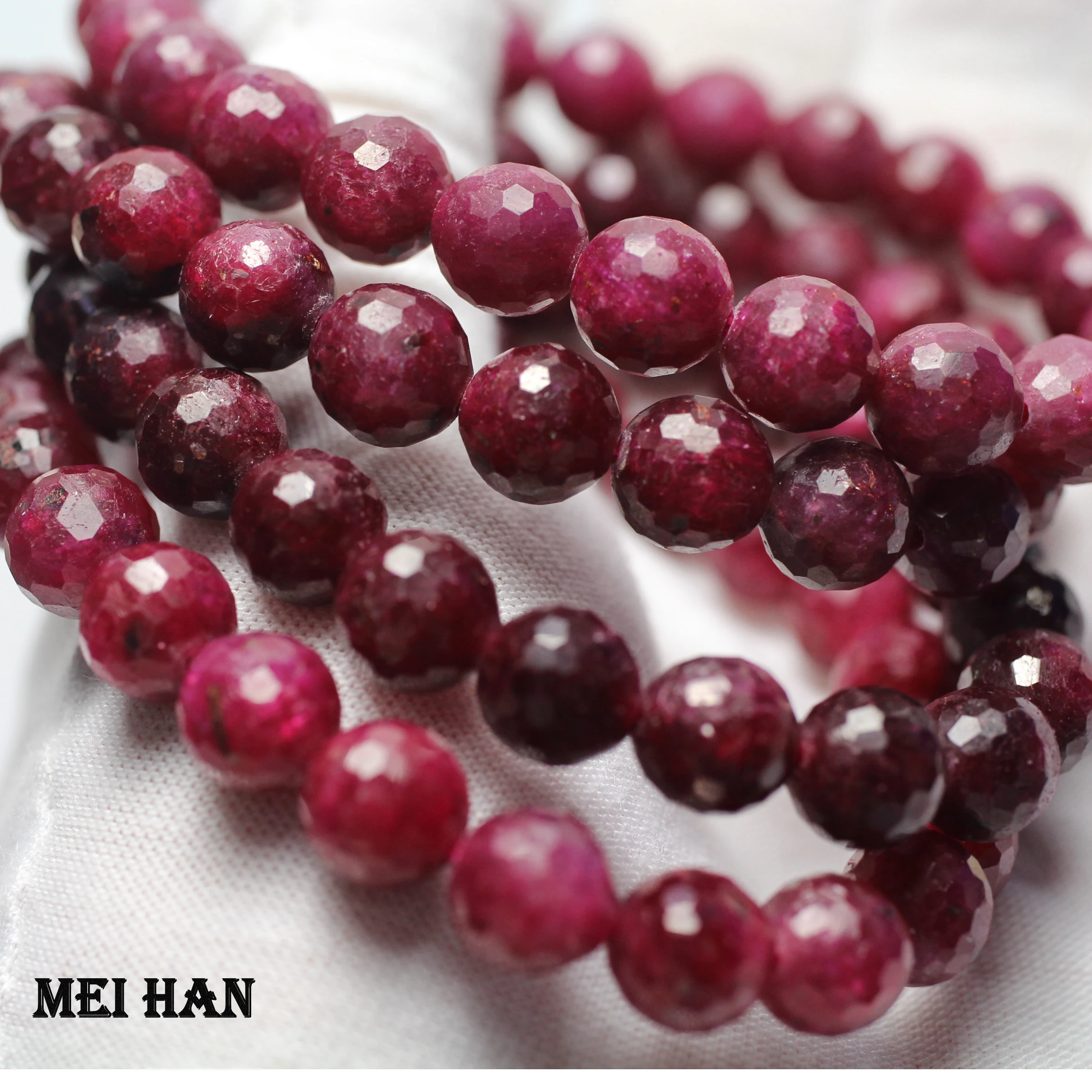 Meihan Natural AAA Ruby Faceted Round Stone Loose Beads Stone Bracelet For Jewerly DIY Making