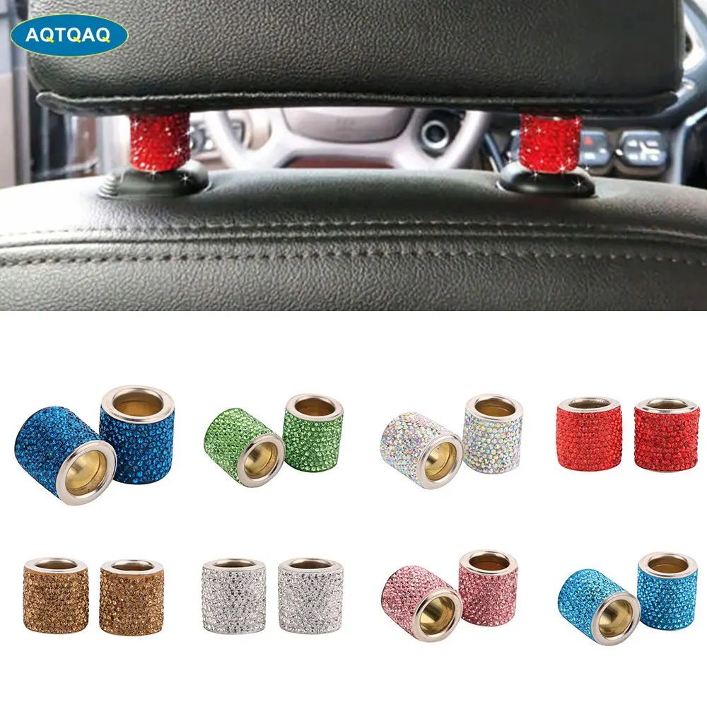 1Pcs Car Headrest Collars Car Interior Decoration Chrome Rhinestone Bling Rings Vehicle Seat Accessories