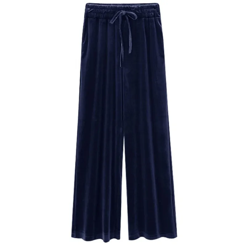 HXY Autunno A Vita Alta Pleuche delle Donne Nero Pantaloni Gamba Larga Femminile Elastico In Vita Slaccia Più 5XL 6XL Allentato pantaloni di velluto