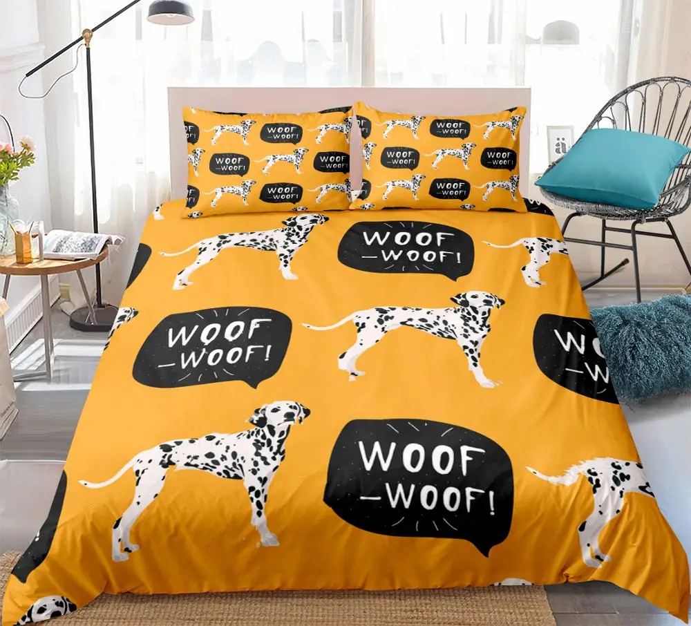 

Spotted Dogs Duvet Cover Set Dalmatians Bedding Kids Black White Dogs Woof-Woof Cartoon Pet Quilt Cover Yellow Brown Dropship