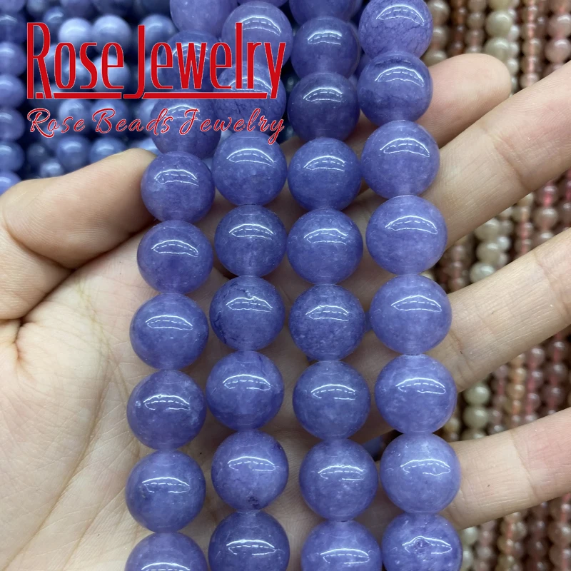 Natural Stone Angelite Beads Loose Spacer Purple Jades Beads For Jewelry Making 4 6 8 10 12mm Diy Bracelet Accessories 15