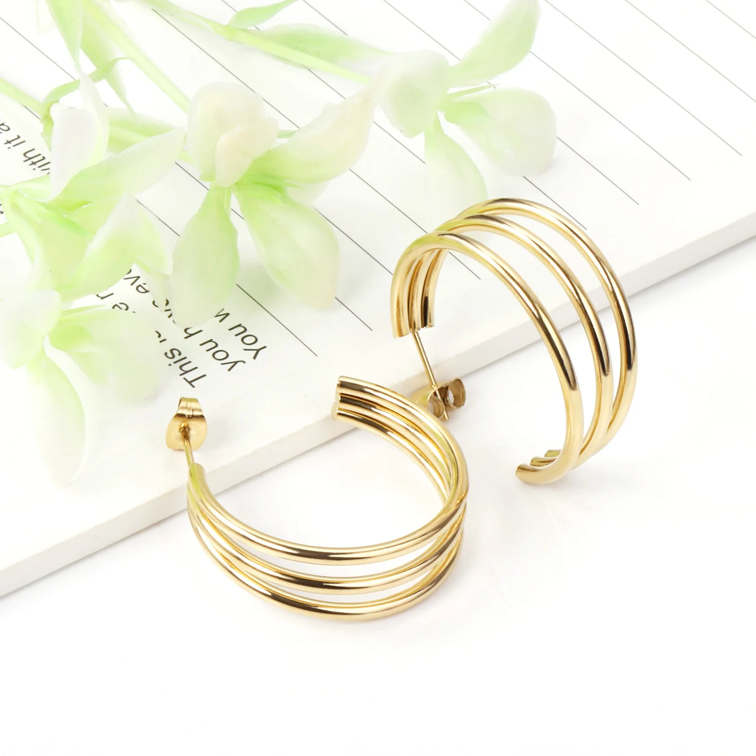 LUXUSTEEL inoxidable Multilayer Tube Hoop Earrings New Golden silvery Female Stud Earring Fashion Jewelry Wedding