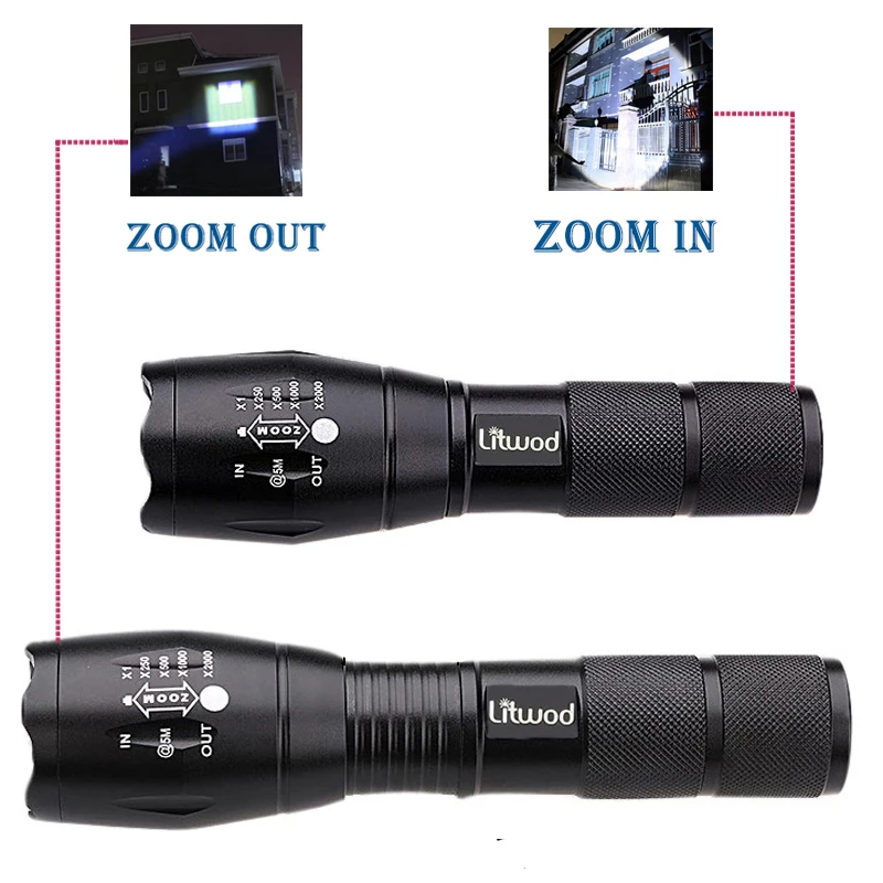 Z12 LED Flashlight A100 XML T6 L2 LED Portable tactical light Torch waterproof lantern 5 Modes Zoom for Camping Riding Light