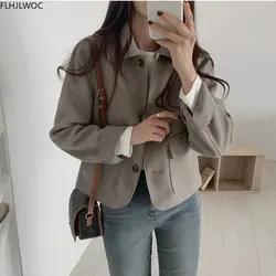 2021 New Design Korean Chic Fashion Womens Long Sleeve Cute Sweet Girls Solid Color Single Breasted Button Short Jackets Coats