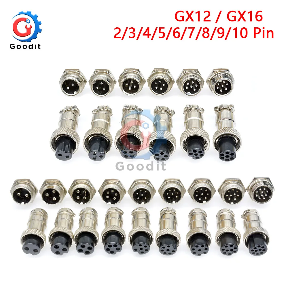 1set GX12 GX16 2/3/4/5/6/7/8/9/10 Pin Male+Female 12mm 16mm Circular Aviation Socket Plug Wire Panel Connector with Plastic Cap