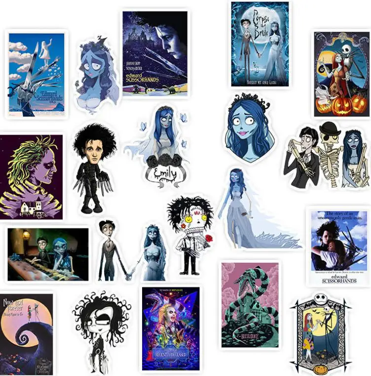 10/30/50pcs  Tim Burton Movie Series   Graffiti Waterproof Skateboard Travel Suitcase Phone Laptop Luggage Stickers Diy Kids