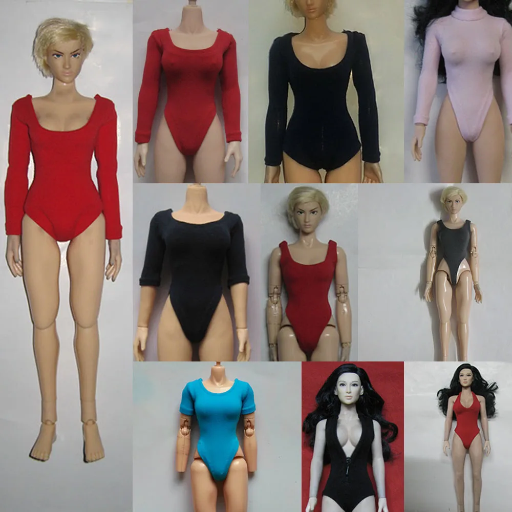 

1/6 Scale Female Soldier Swimsuit Red Tight Stretch Slim One Piece Solid Color Sexy Gym Suit For 12Inch Action Figure Model