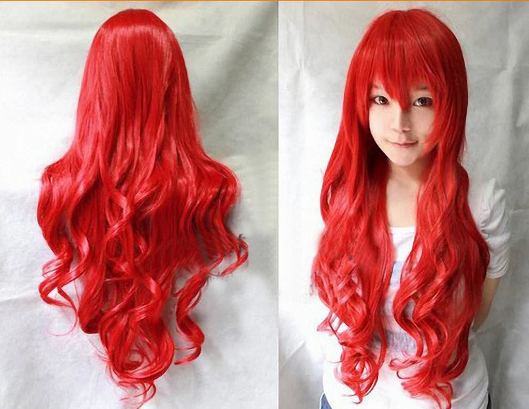 Trẻ Em Bé Gái Công Chúa Đầm 80Cm Anime Nàng Tiên Cá Nhỏ Công Chúa Ariel Cosplay Bộ Tóc Giả Đảng Giai Đoạn Tổng Hợp Đỏ Lượn Sóng tóc