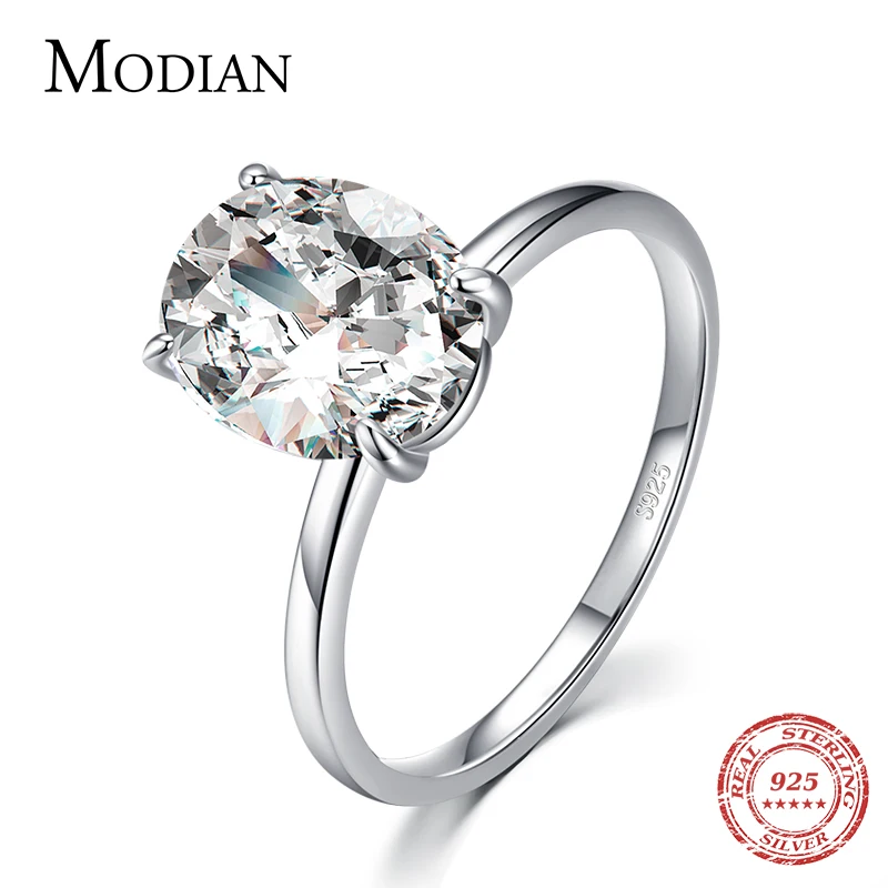 Modian Basic 925 Sterling Silver Big  Luxury Oval Cut Clear Zirconia Finger Ring For Women Engagement Wedding Band Promise Ring