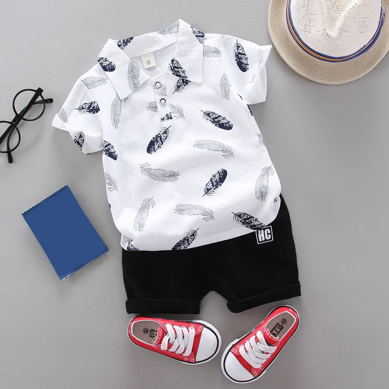 Summer boy baby clothes Sets fashion cotton lapel short-sleeved shirt T-shirt + kids shorts 2 pieces Boy Sets clothing