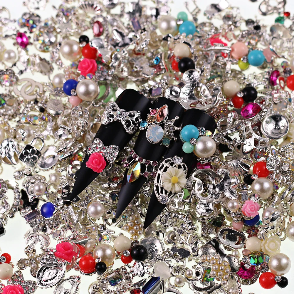 50/200pcs 3D Alloy Nail Art Charms Random mixed Crystal Shiny Rhinestone Gem Design For DIY Jewelry Nail Decoration Accessories