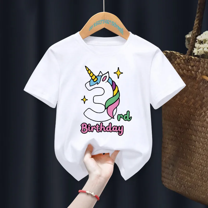 Birthday unicorn1-7TH Print Boys/Girls White T-shirt Kid Summer Harajuku Kawaii Funny Clothes Little Baby Y2K Clothes,Drop Ship