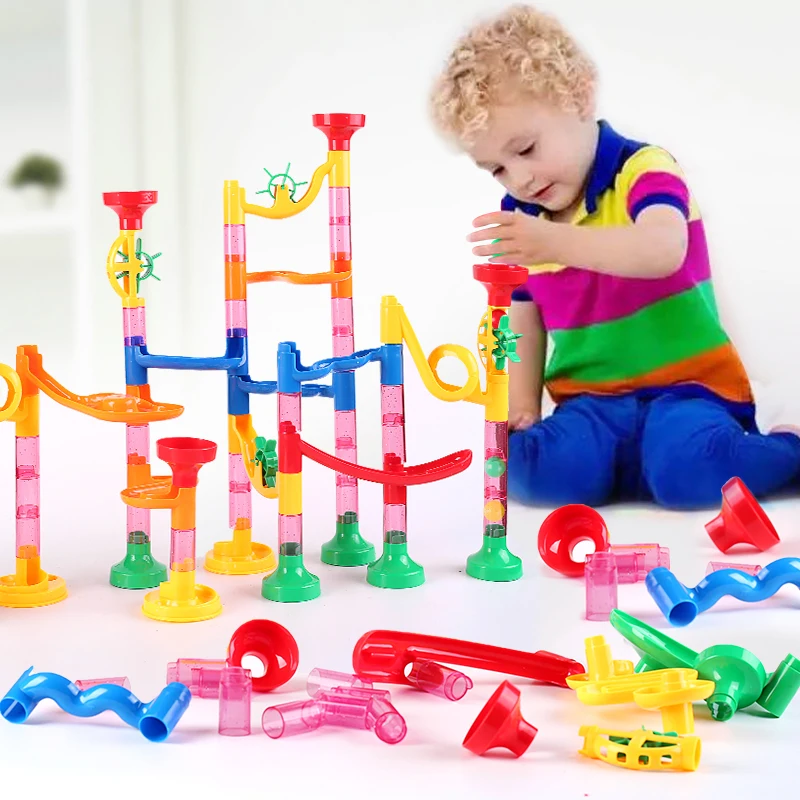 Marble Run Race Track Building Blocks Kids 3D Maze Ball Roll Toy DIY Marble Run Race Coaster Set 80/105/109/133pc Christmas Gift