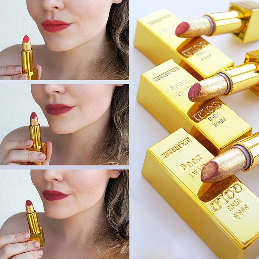 Glitter Lipstick Moisturizing Glitter Cover Velvet Matte Batom Golden Lips Cosmetics Makeup 3.5g Unique Funny Gift