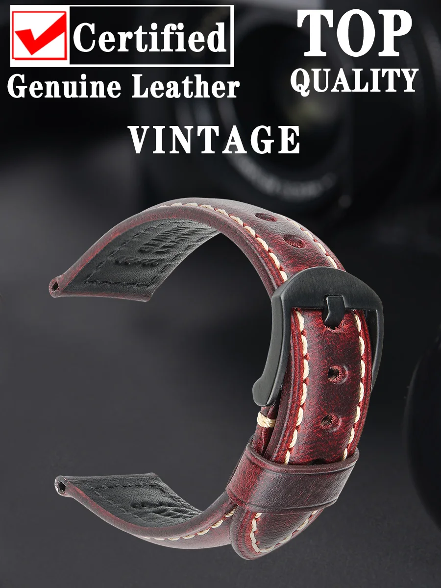 Vintage Watch Bracelet Smartwatch Accessories Watchband 20mm 22mm Vintage Oil Wax Leather Watch Strap For Panerai Watch Band