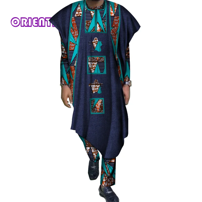 L Size In Stock Men African Pants Set Long Sleeve Shirt Ball Gown and Pants Suits Bazin Riche African Clothes for Men WYN60-XH