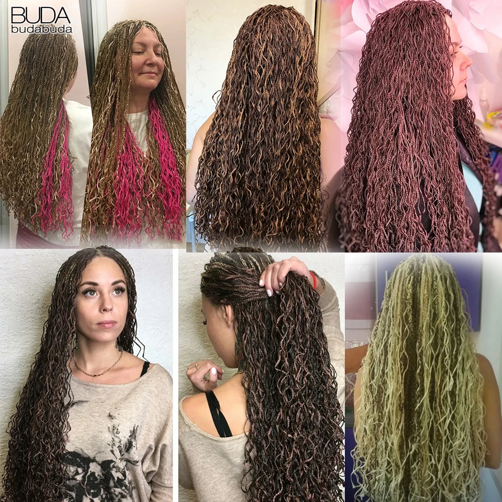 Extensões sintéticas do cabelo das tranças do zizi para mulheres, cabelo encaracolado longo, tranças da caixa do crochê, marrom, cinza, amarelo, 20"