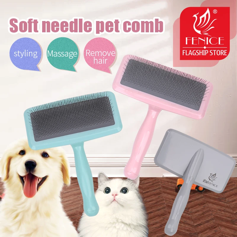 Fenice Pet Dog Grooming Comb Dog Brush Massage Comb Open-Knot Cat Cleaning Tool Hair Remover