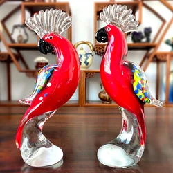 Crystal Parrot Figurine Glass Blown Lovely Bird Statue Handmade Bird Animal Ornament Home Table Christmas Decor