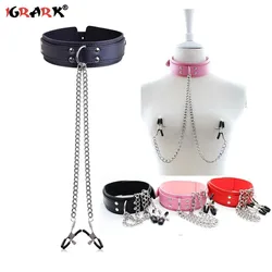 Leather Choker Neck Collar Metal Chain Nipple Breast Clamp Clip Bdsm Bondage Slave Erotic Sex Toys For Women Couples Adult Games