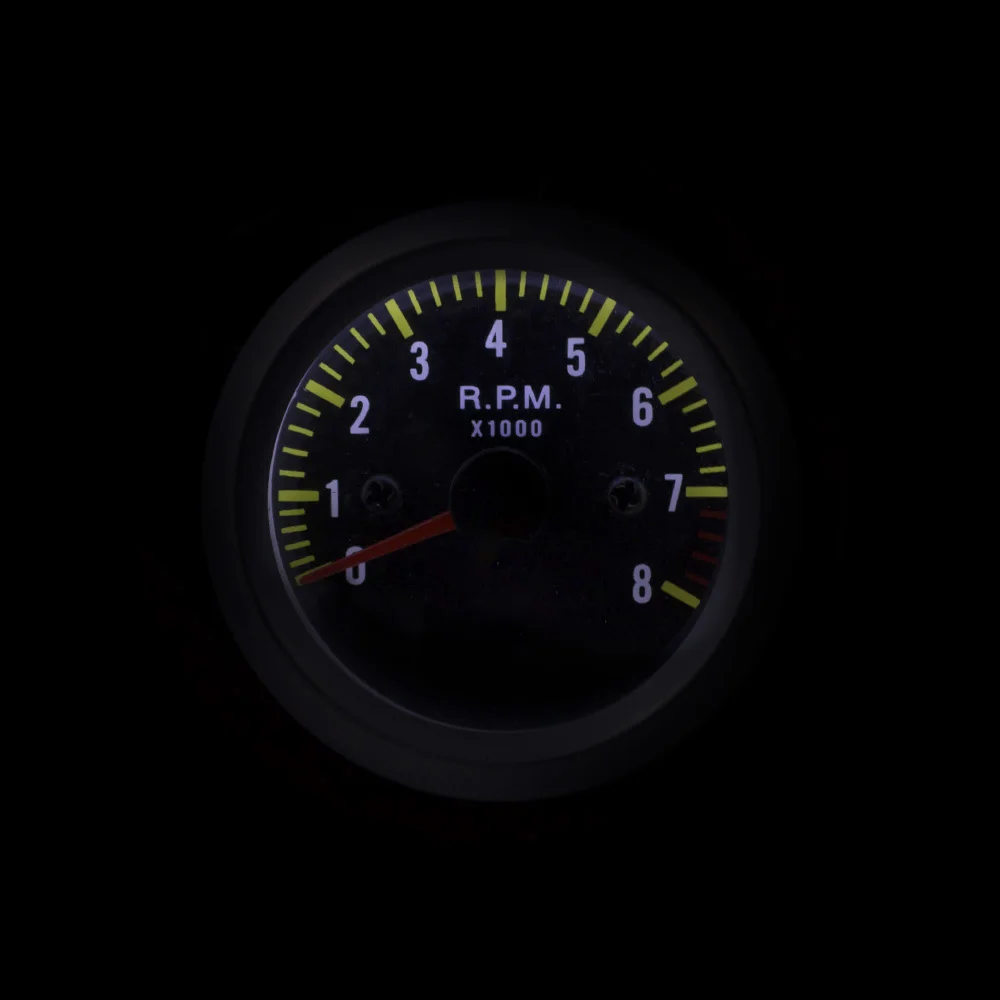 2'' 52mm Universal Auto Tachometer White LED 0-8000 RPM Gauge Car Meter