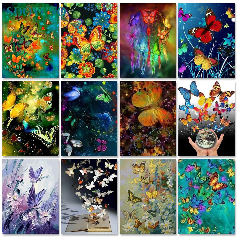 SDOYUNO 60x75cm Oil Painting By Numbers Butterfly Paint By Numbers On Canvas Watercolor By Numbers Animals Home Decor